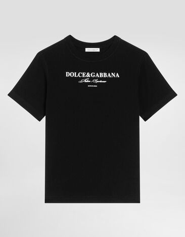 Dolce & Gabbana Short-sleeved jersey t-shirt with Dolce&Gabbana print Black L4JTHUG7P1Y