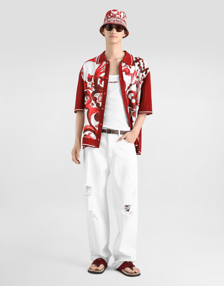 Dolce & Gabbana マヨリカプリント シルク&コットン シャツ ボルドー GXVAATJGMIS