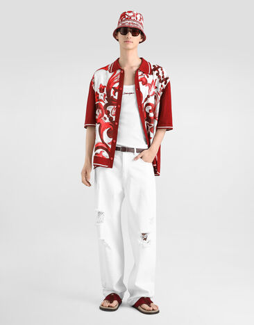 Dolce & Gabbana マヨリカプリント シルク&コットン シャツ Dolce & Gabbana マヨリカプリント シルク&コットン シャツ ボルドー GXVAATJGMIS