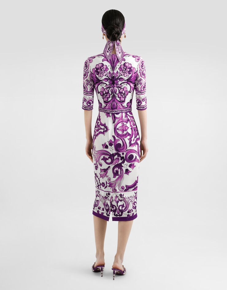 Dolce & Gabbana Majolica-print charmeuse dress Multicolor F6EAJTHPAEL