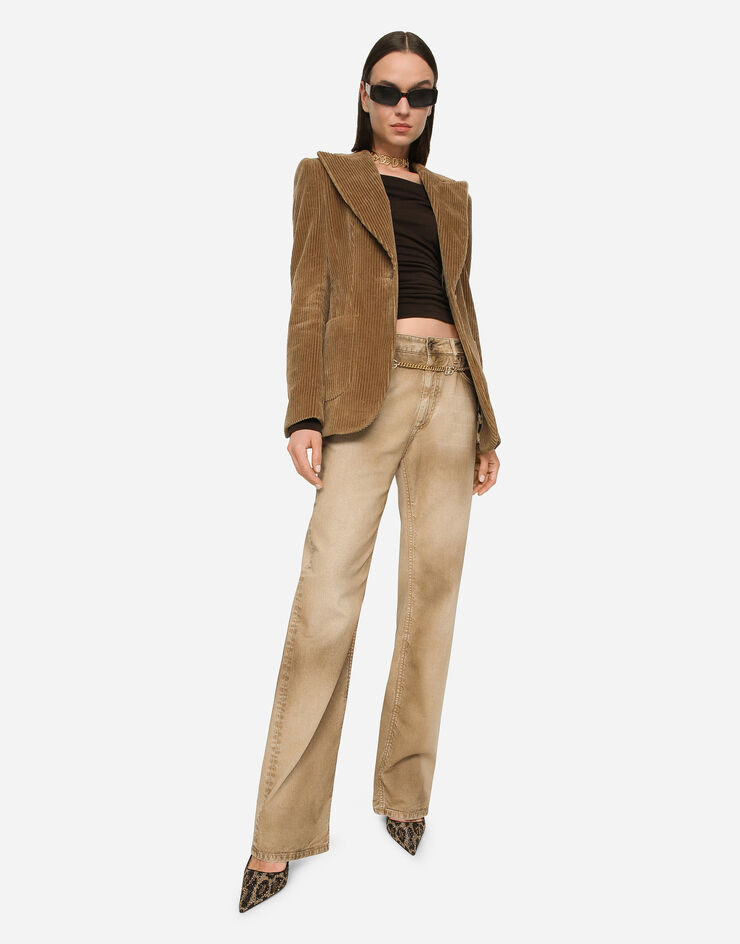 Dolce&Gabbana Veste droite Turlington en velours côtelé Beige F29HYTFUWDU