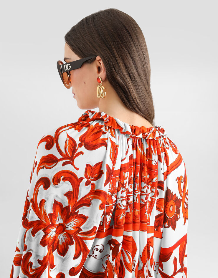 Dolce & Gabbana Majolica-print organzine top Multicolor F7BS4TFS8DR