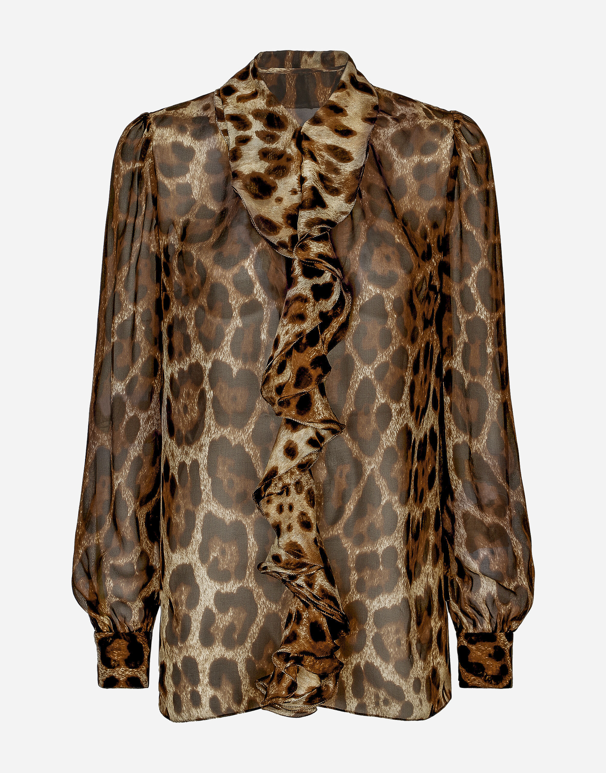 Dolce & Gabbana Camicia in chiffon stampa leopardo con rouches Beige BB6711AV893