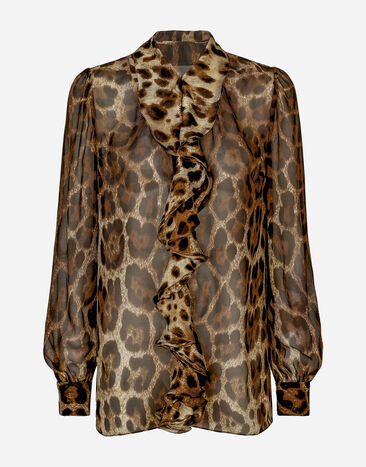 Dolce & Gabbana Рубашка из шифона с леопардовым принтом и оборками бежевый BB6711AV893