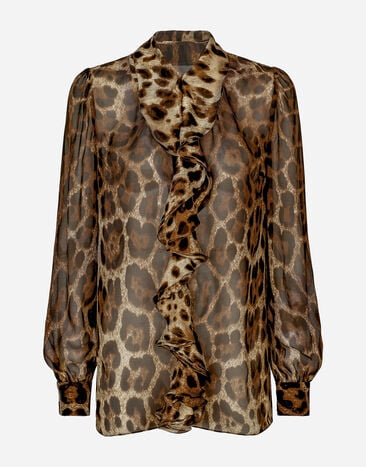 Dolce & Gabbana Camisa de chifón con estampado de leopardo con volantes Estampado Animalier BB7116AM568