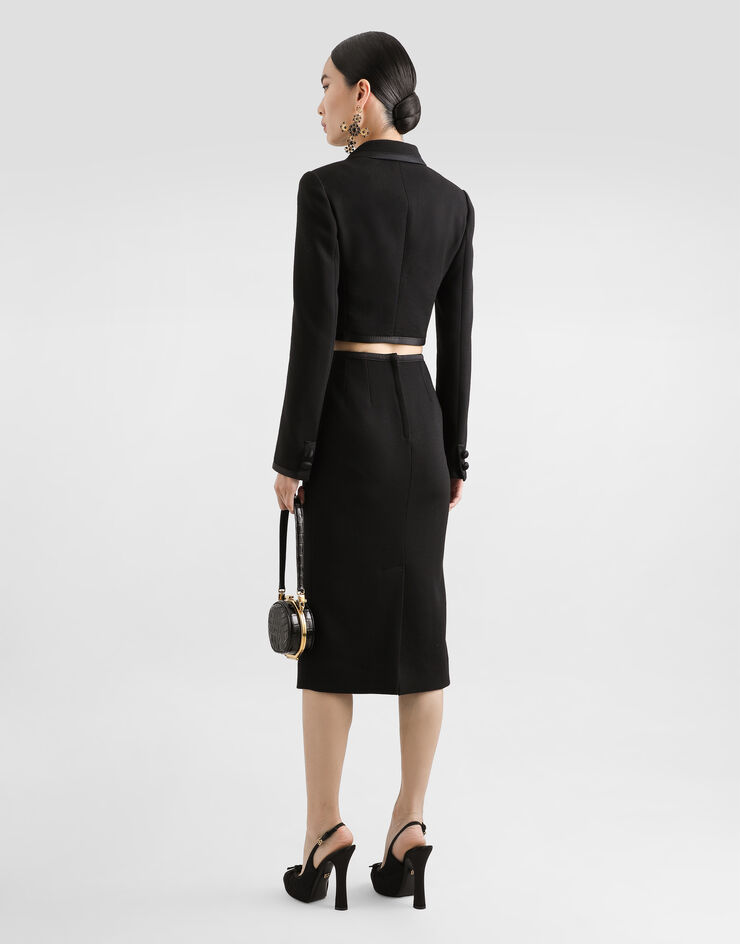 Dolce & Gabbana فستان قلم رصاص من صوف كريب بطول للربلة أسود F4BBPTFUBD2