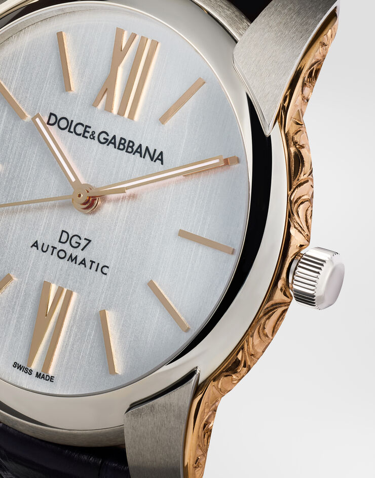 Dolce & Gabbana Reloj DG7 en acero con laterales grabados en oro Dolce & Gabbana Reloj DG7 en acero con laterales grabados en oro Plateado/Negro WWEE1MWWS10
