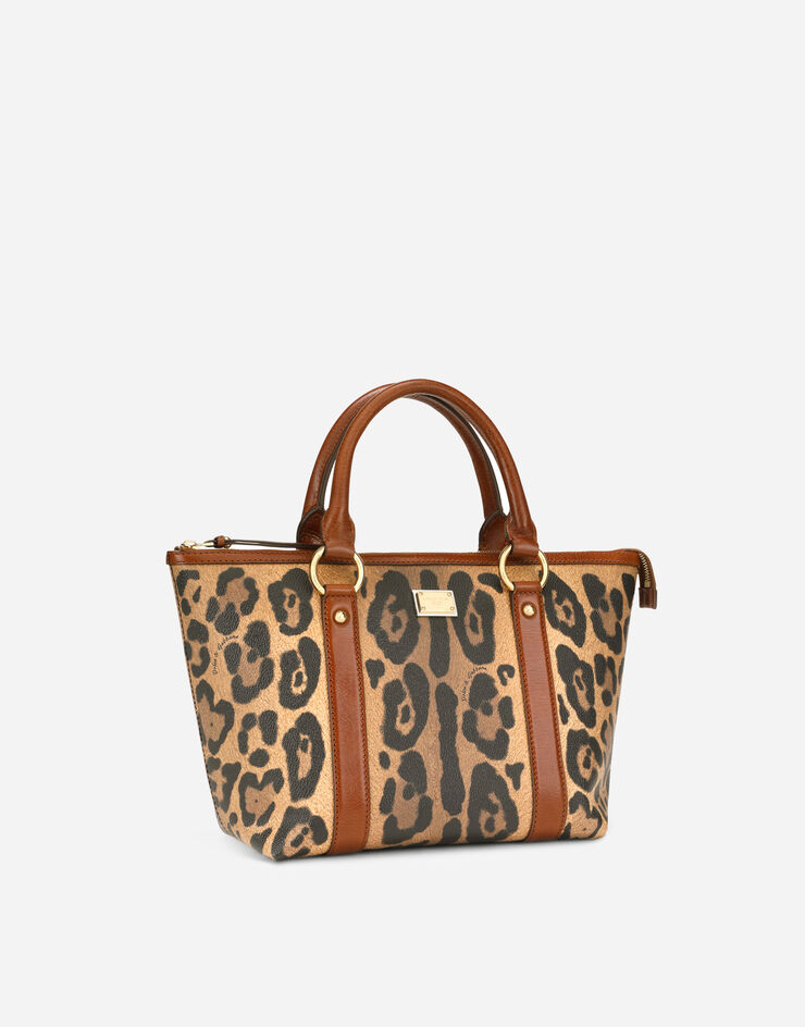 Dolce & Gabbana Bolso shopper pequeño en crespo estampado leopardo con placa con logotipo Multicolor BB2216AW384