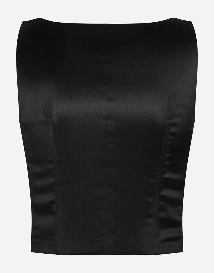 Dolce & Gabbana Chaleco de esmoquin de botonadura doble en raso duquesa de seda Negro F791ZTFU1KM
