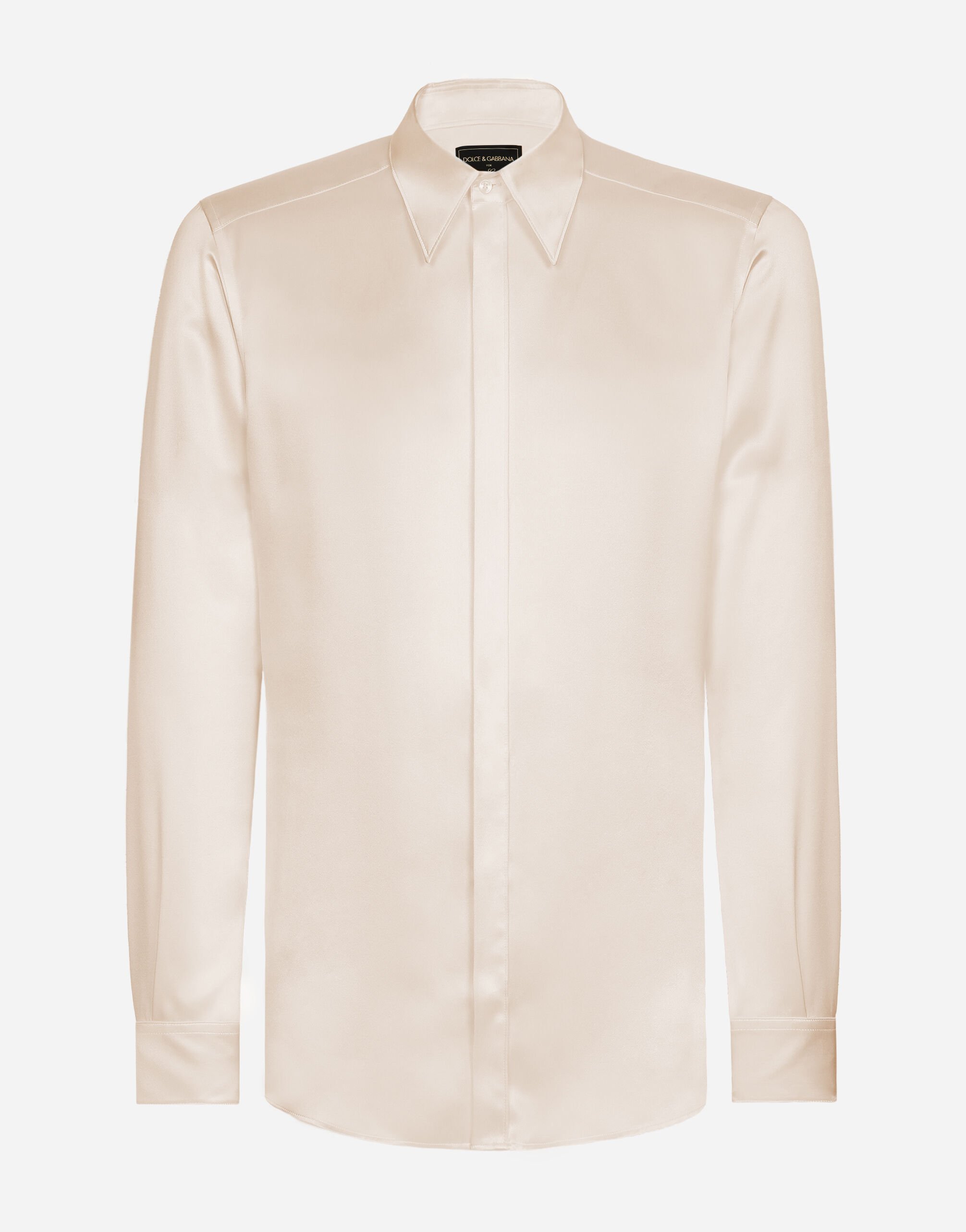 Dolce & Gabbana Silk satin Martini-fit shirt with metal DG logo Beige G5LQ3TGH459