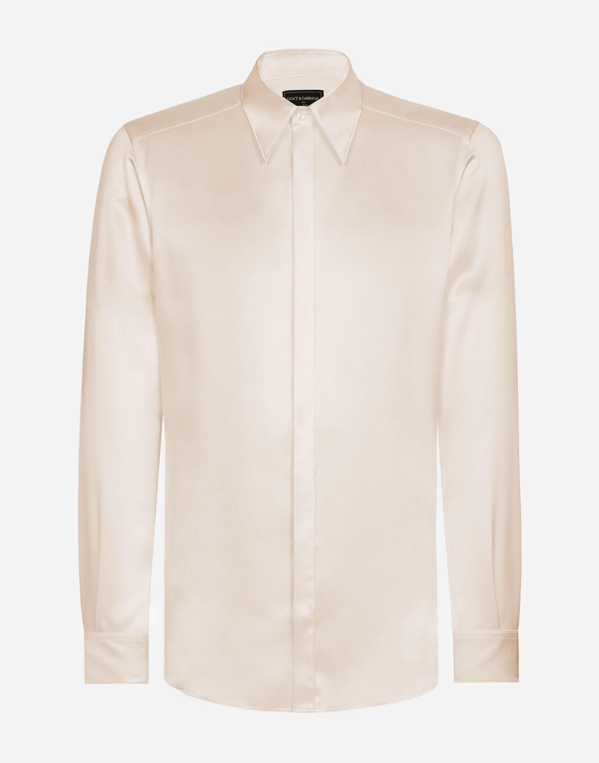 Dolce & Gabbana Silk satin Martini-fit shirt with metal DG logo Pale Pink I5956MFU1AU