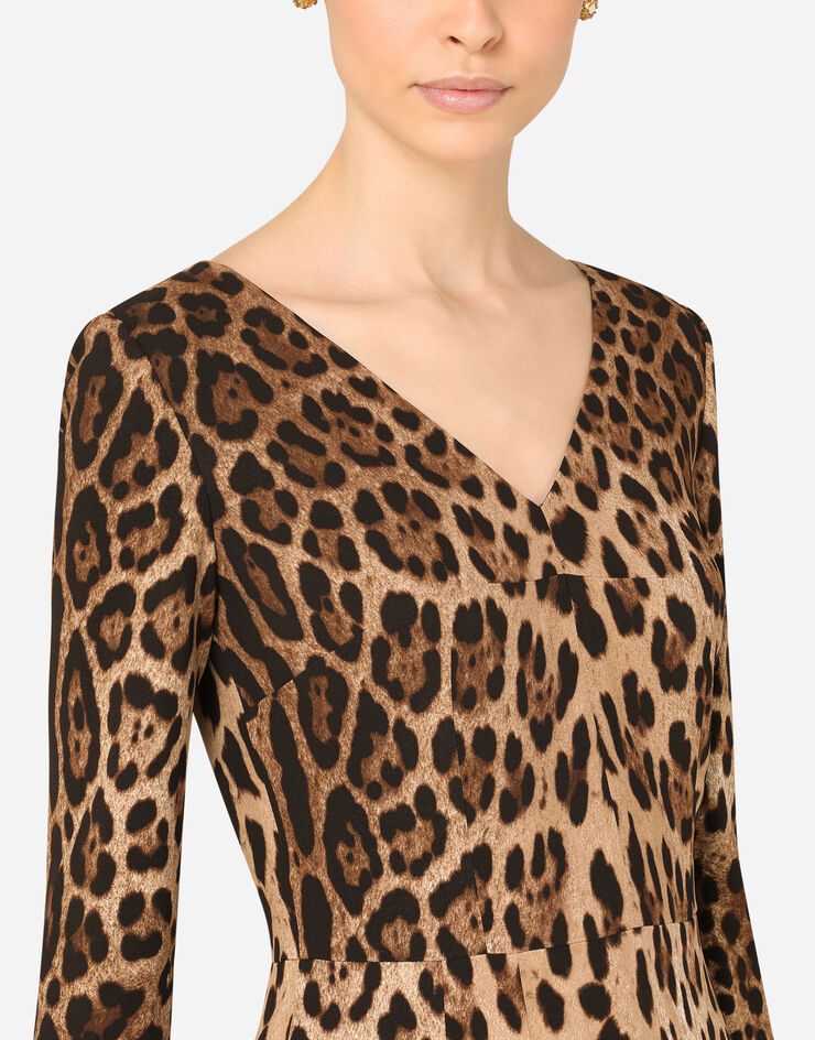 Dolce & Gabbana Vestido midi de cady estampado leopardo Multicolor F6I6QTFSRKI