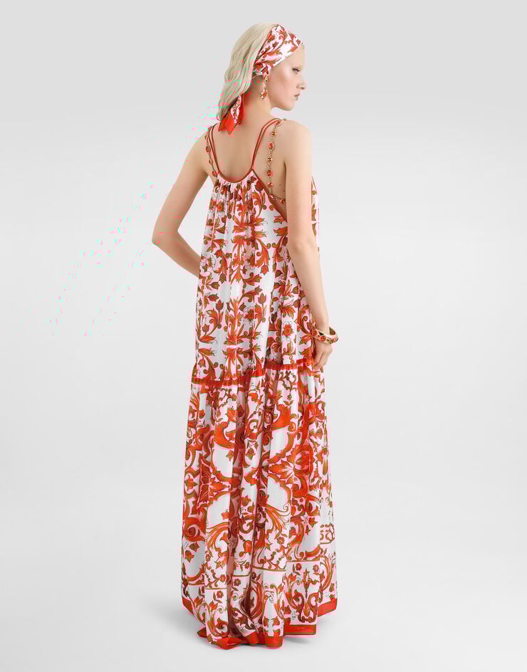 Dolce & Gabbana Majolica-print habotai long dress Multicolor F615ETGDDRG