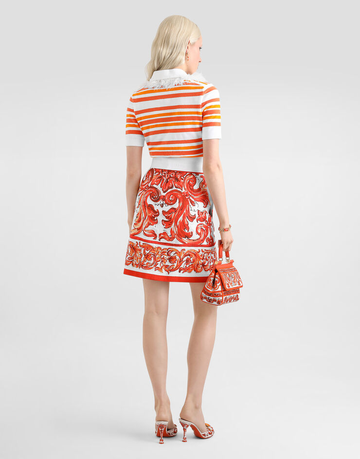 Dolce & Gabbana Miniskirt in majolica-print mat Multicolor F4C7ETGDDRC