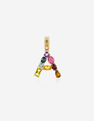 Dolce & Gabbana Rainbow alphabet A 18 kt yellow gold charm with multicolor fine gems White WAQA3GWTOLB