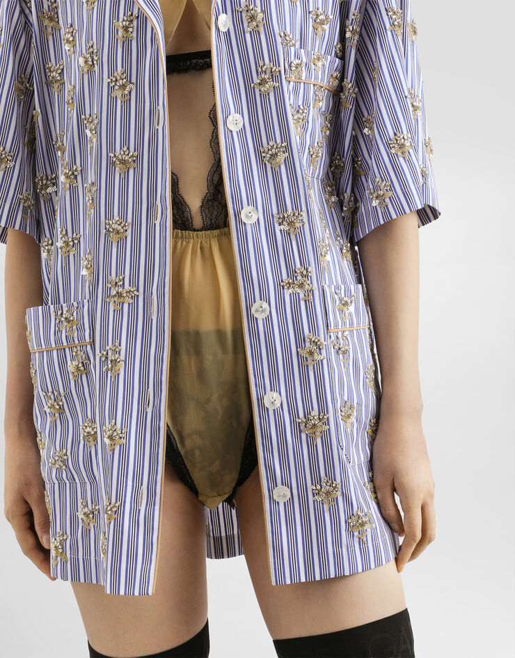 Dolce & Gabbana Poplin shirt with flower embroidery Multicolor F5U29ZGDDSB