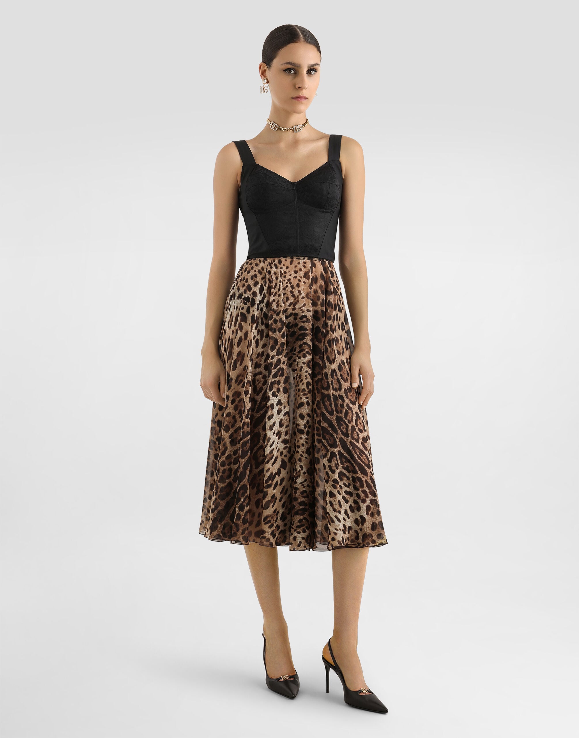 プリのウィメンズ Leopard-print chiffon circle skirt | Dolce&Gabbana®