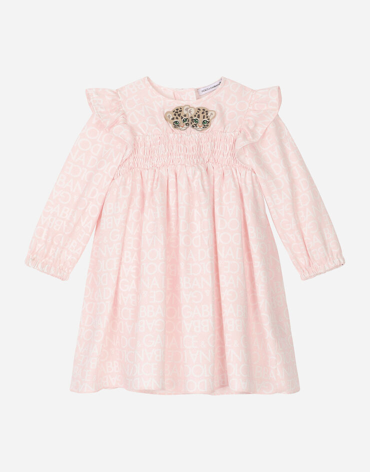 DolceGabbanaSpa Vestido de manga larga en viyella con estampado Logomania Rosa L23DP6FS8C2