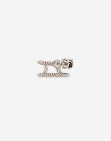 Dolce & Gabbana Orecchino singolo con doppio earcuff in oro bianco 18k con topazi incolori e spinelli neri White WSQA7GWTSQS