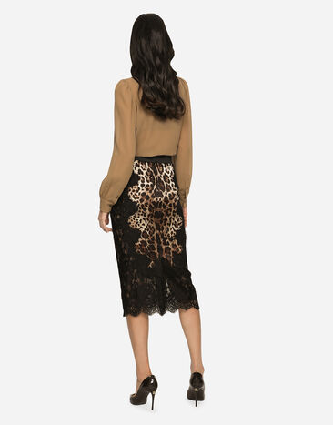 Dolce & Gabbana Leopard-print satin midi skirt with lace inserts Multicolor F4BHCTFSAXY
