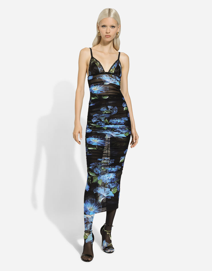 Dolce & Gabbana Slip Dress aus Tüll Glockenblumen-Print Print F6DFITFSUBB