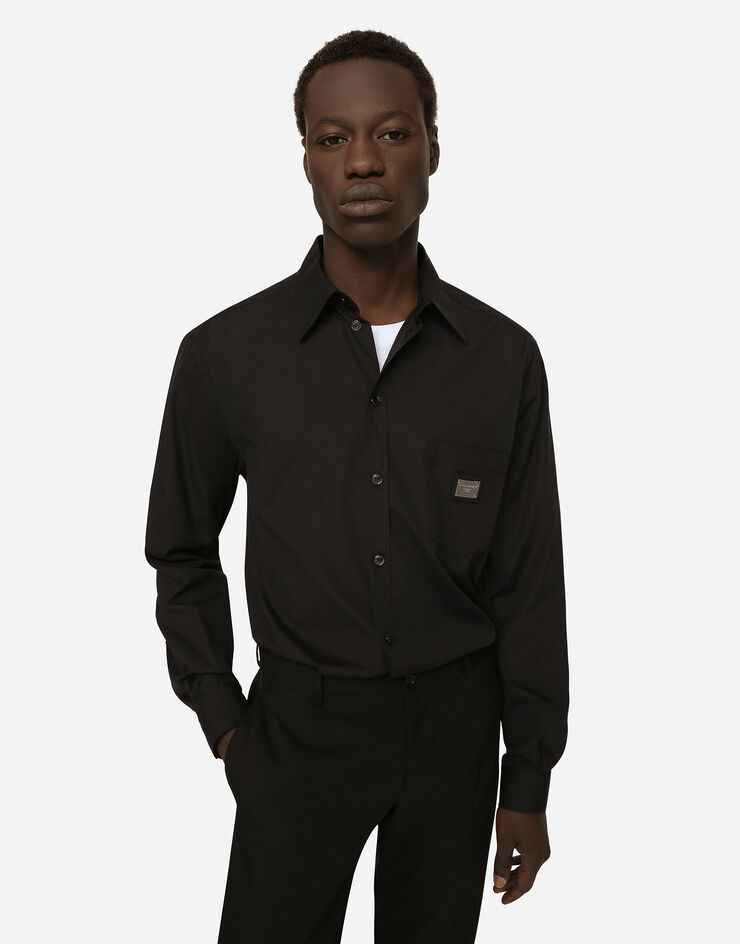 Dolce & Gabbana Camisa Martini de algodón con placa con logotipo Negro G5JG4TFU5U8