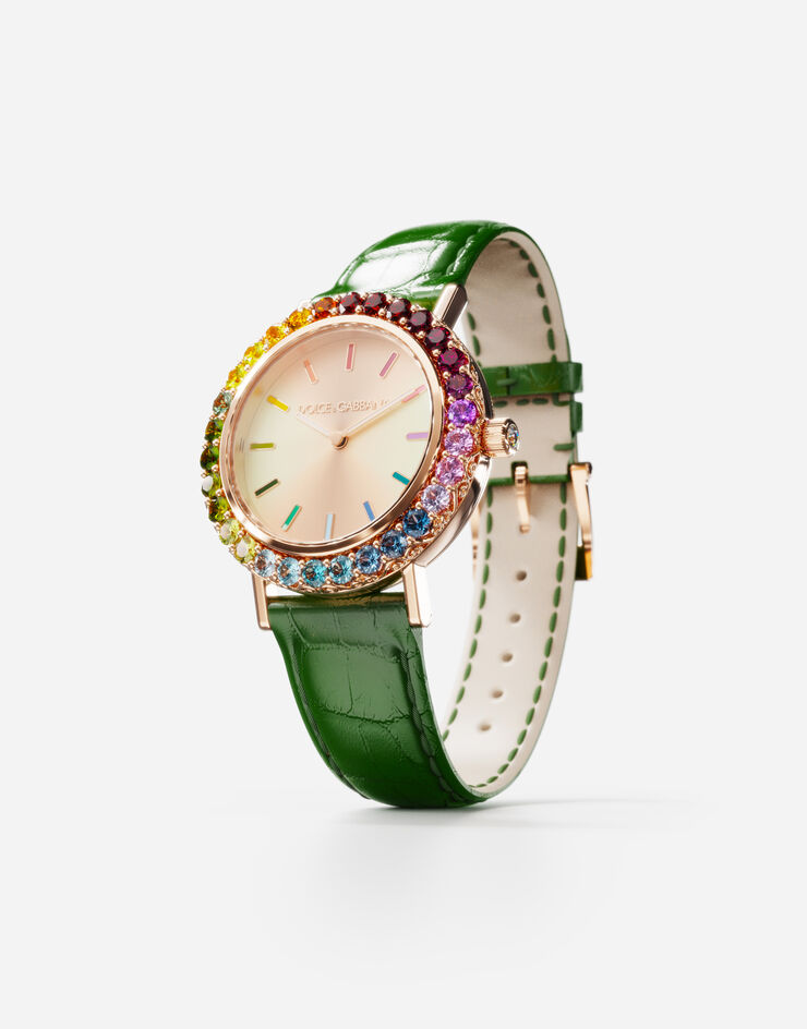 Dolce & Gabbana Reloj Iris en oro rosa con gemas multicolor Verde WWLB2GXA1XA