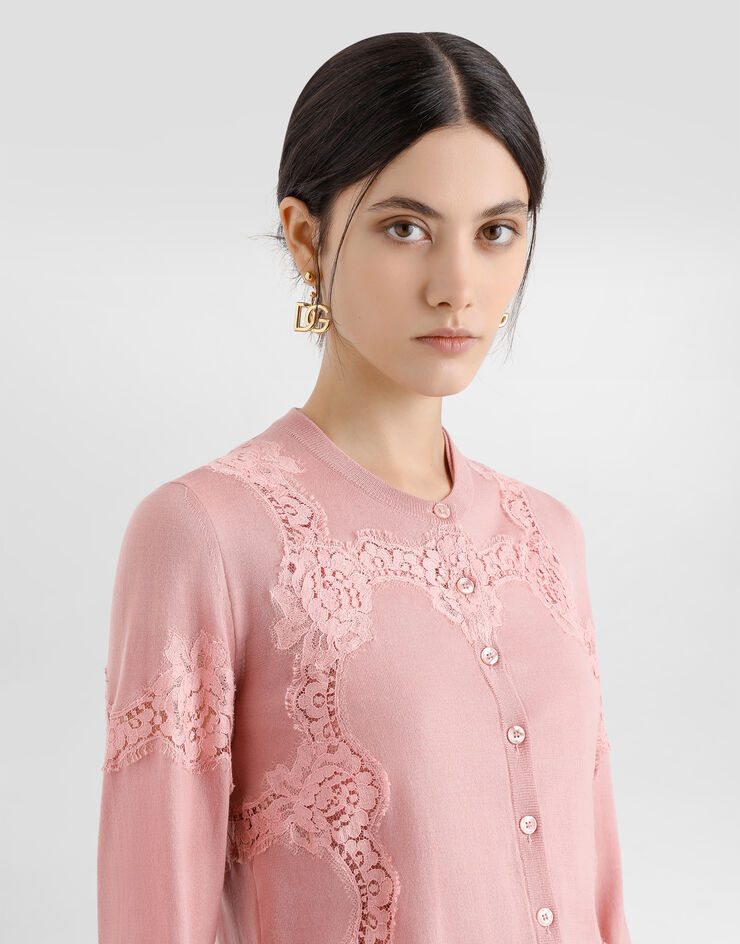 Dolce & Gabbana Wool cardigan with lace inlay Pink FXV05TJDVB0
