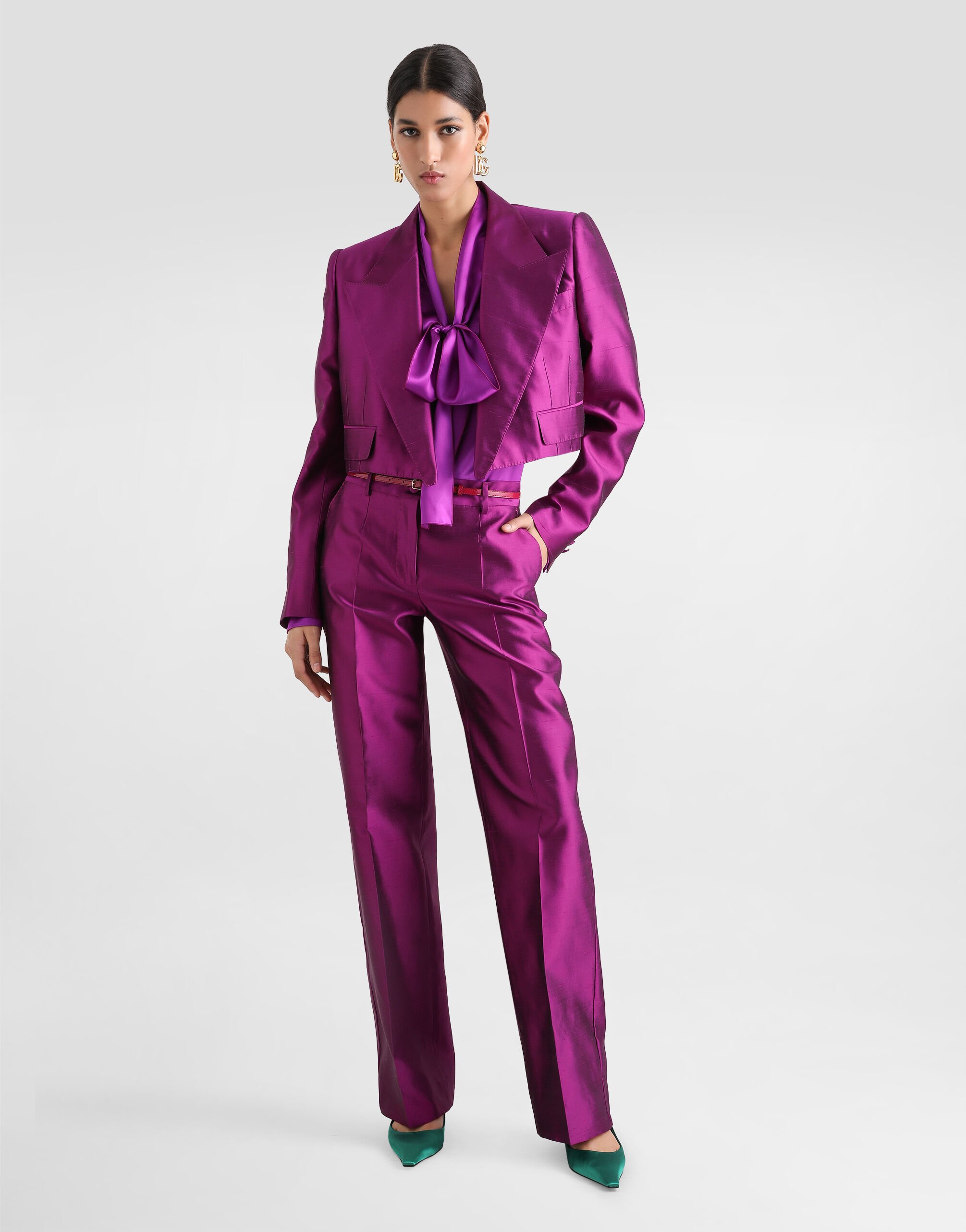 Satin shirt with pussy-bow in Multicolor for Women | Dolce&Gabbana® US