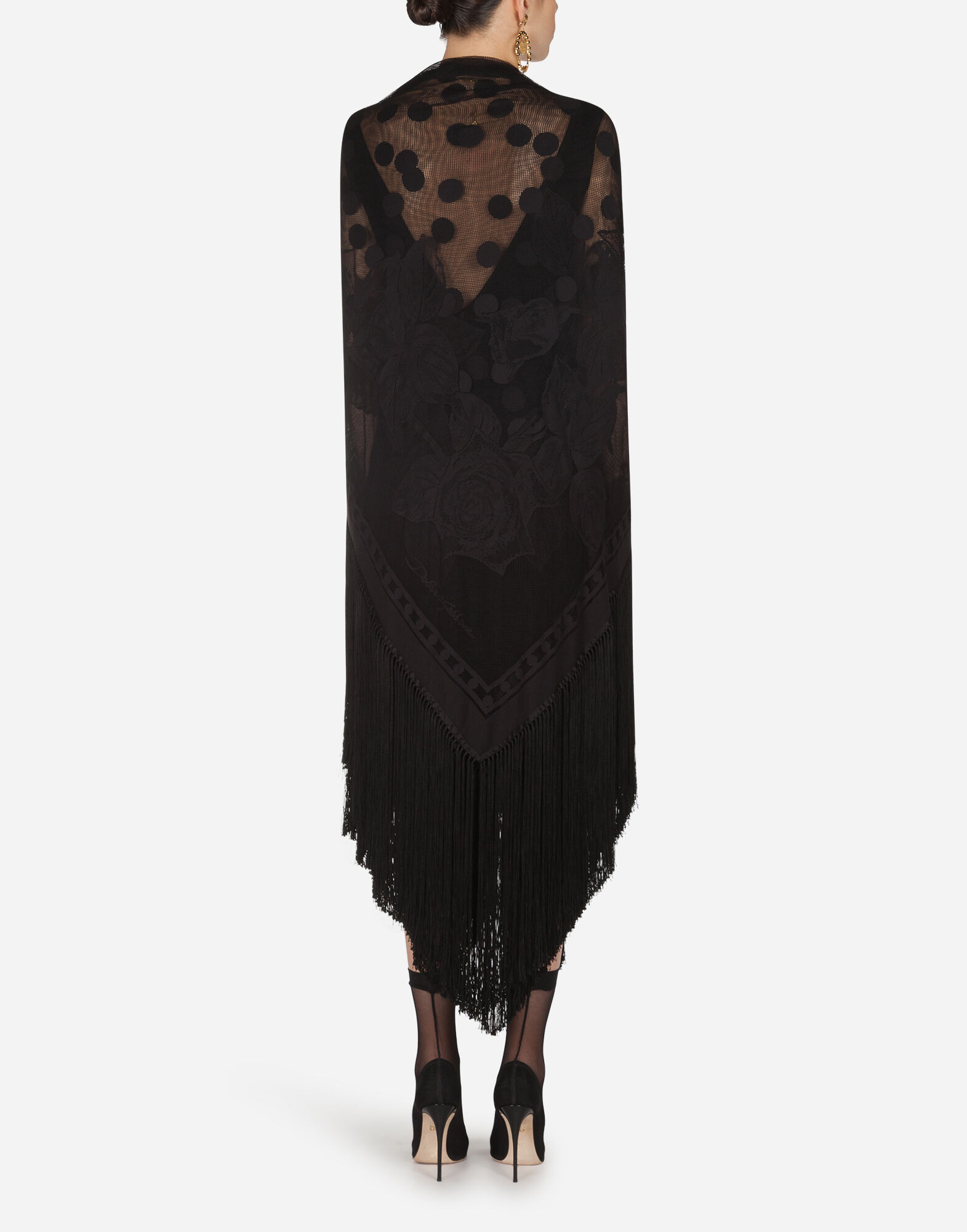 ブラックのウィメンズ Cotton and tulle shawl with fringe 140 x 140
