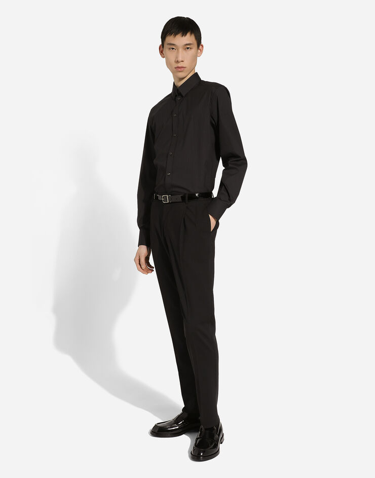 Dolce & Gabbana 골드 핏 스트레치 코튼 셔츠 블랙 G5EJ0TFRRD7