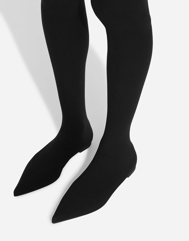 Dolce & Gabbana حذاء بوت برقبة عالية من جيرسي مرن أسود CU1115AV590