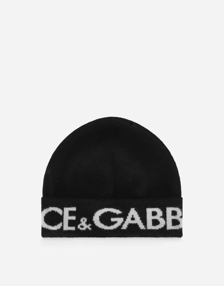 Dolce&Gabbana Knit hat with jacquard logo Black LBKHA2JCVM6