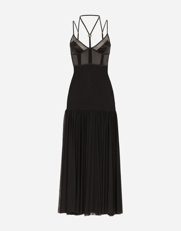 Dolce & Gabbana Tulle midi dress with lingerie details and the DG logo Gold WEN6P2W1111