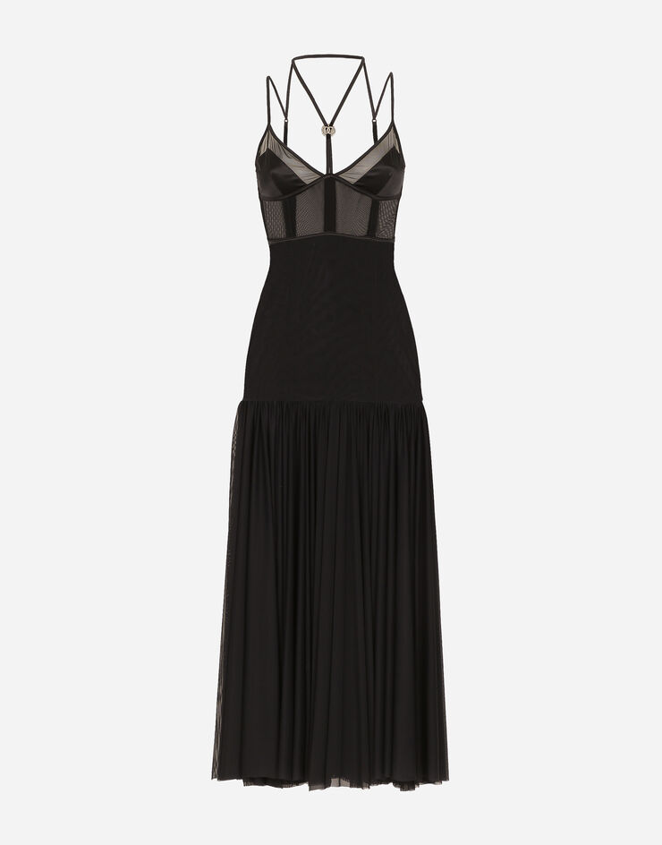 Dolce & Gabbana Tulle midi dress with lingerie details and the DG logo Black F6DCJTFLREY