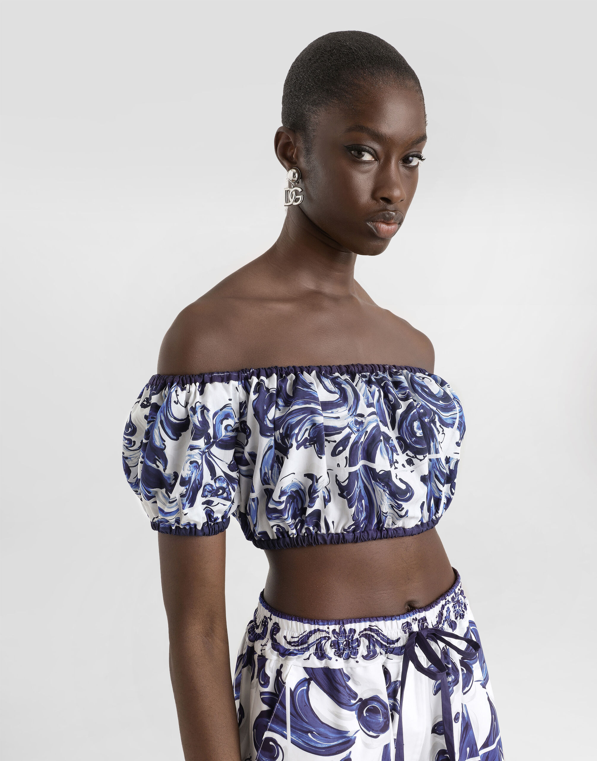 Majolica-print cotton top - thumbnail 4