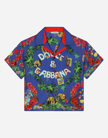 Dolce & Gabbana Silk twill shirt with Hawaiian print Beige L43S74G7NWW