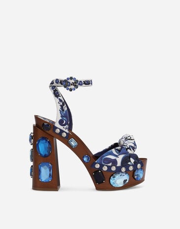 Dolce & Gabbana Majolica-print canvas wedge sandals with gemstones Multicolor CR1686AQ774