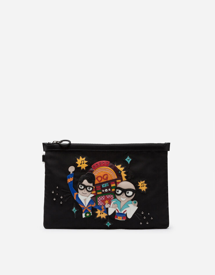 Dolce & Gabbana Sicilia dna clutch in nylon with stylist jukebox patch NEGRO BM1769AX689