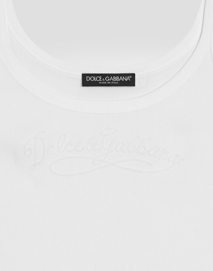 Dolce & Gabbana Top de tirantes acanalado con bordado White F8K97ZGDDL0