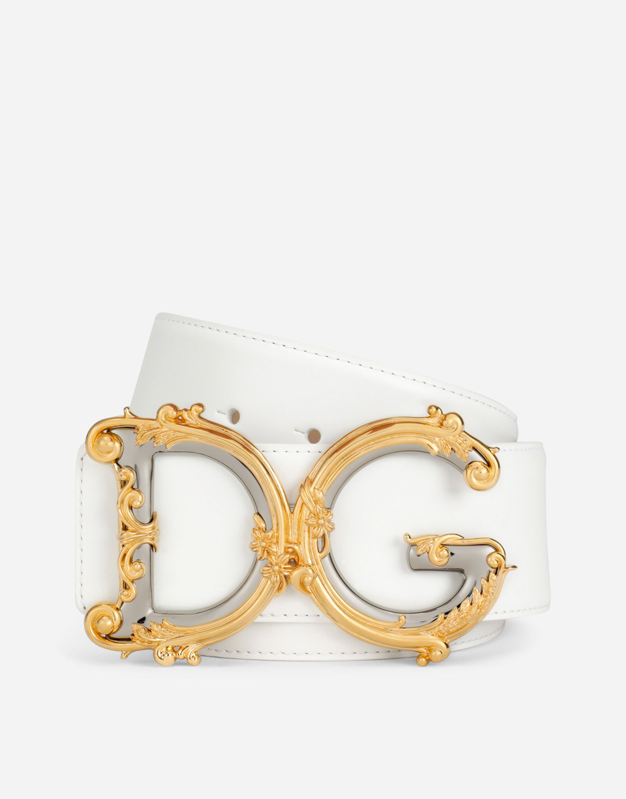 Dolce & Gabbana Calfskin belt with logo White BE1447AW576