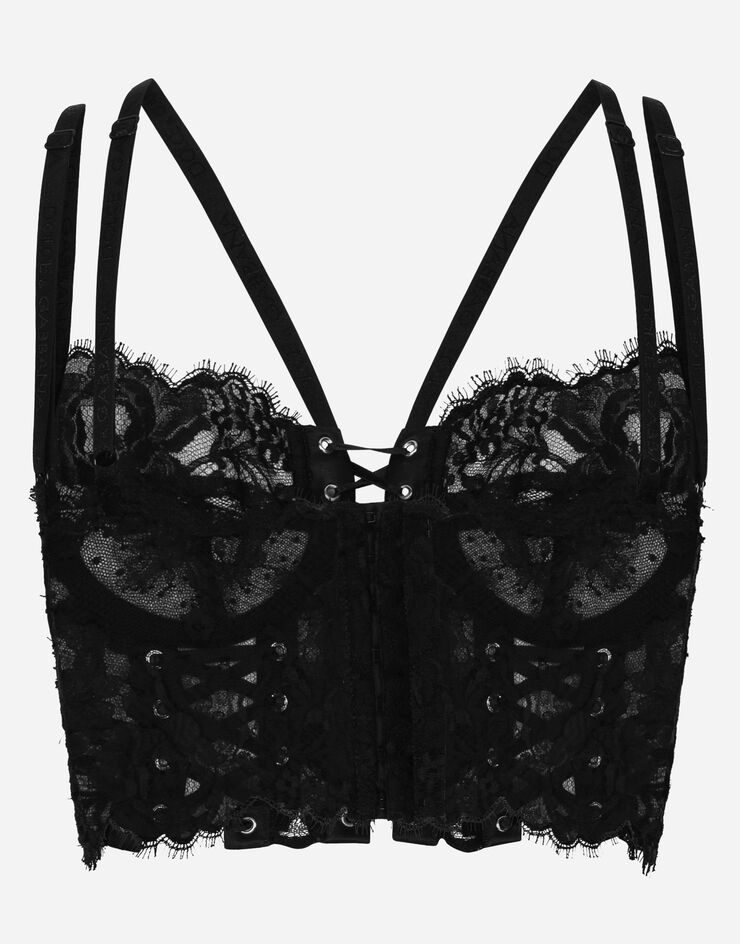 Dolce & Gabbana Dessous-Bustier aus Spitze mit Trägern und Ösen Schwarz O7D30TONM80