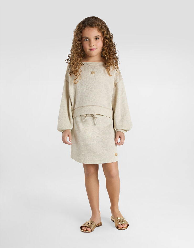Dolce & Gabbana Lurex jersey skirt with DG logo Gold L5JIA2G7O0U