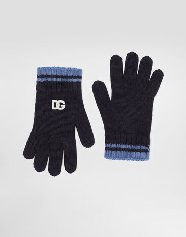 Dolce & Gabbana Knitted gloves with DG patch embroidery Blue LBKAC7JDVBI