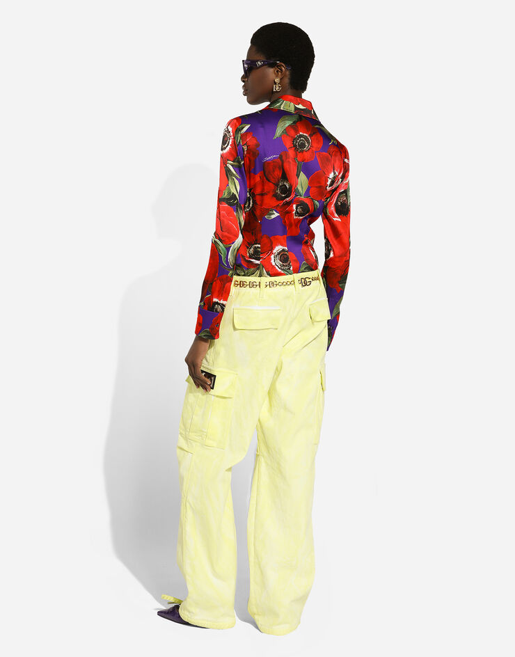 Dolce & Gabbana Satin shirt bodysuit with anemone print Print F775BTFSA58