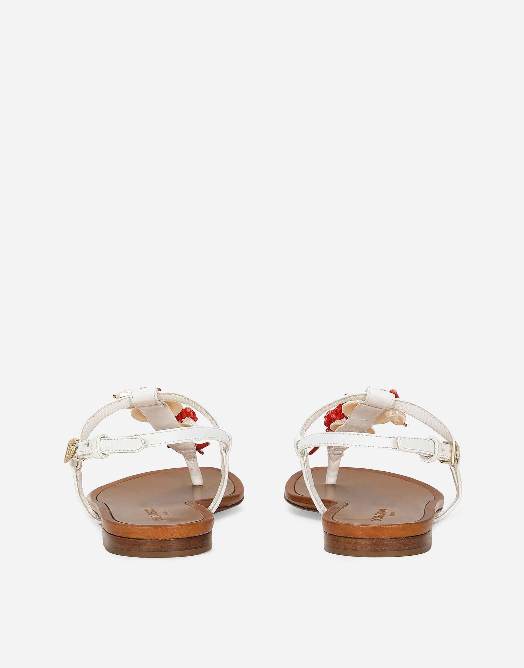 Nappa leather thong sandals with coral embroidery in White for Women |  Dolce&Gabbana® US