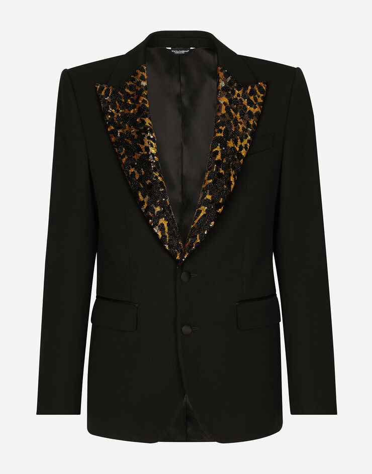 Dolce & Gabbana Пиджак-смокинг Sicilia из эластичной шерсти черный G2QU6ZFUBE7