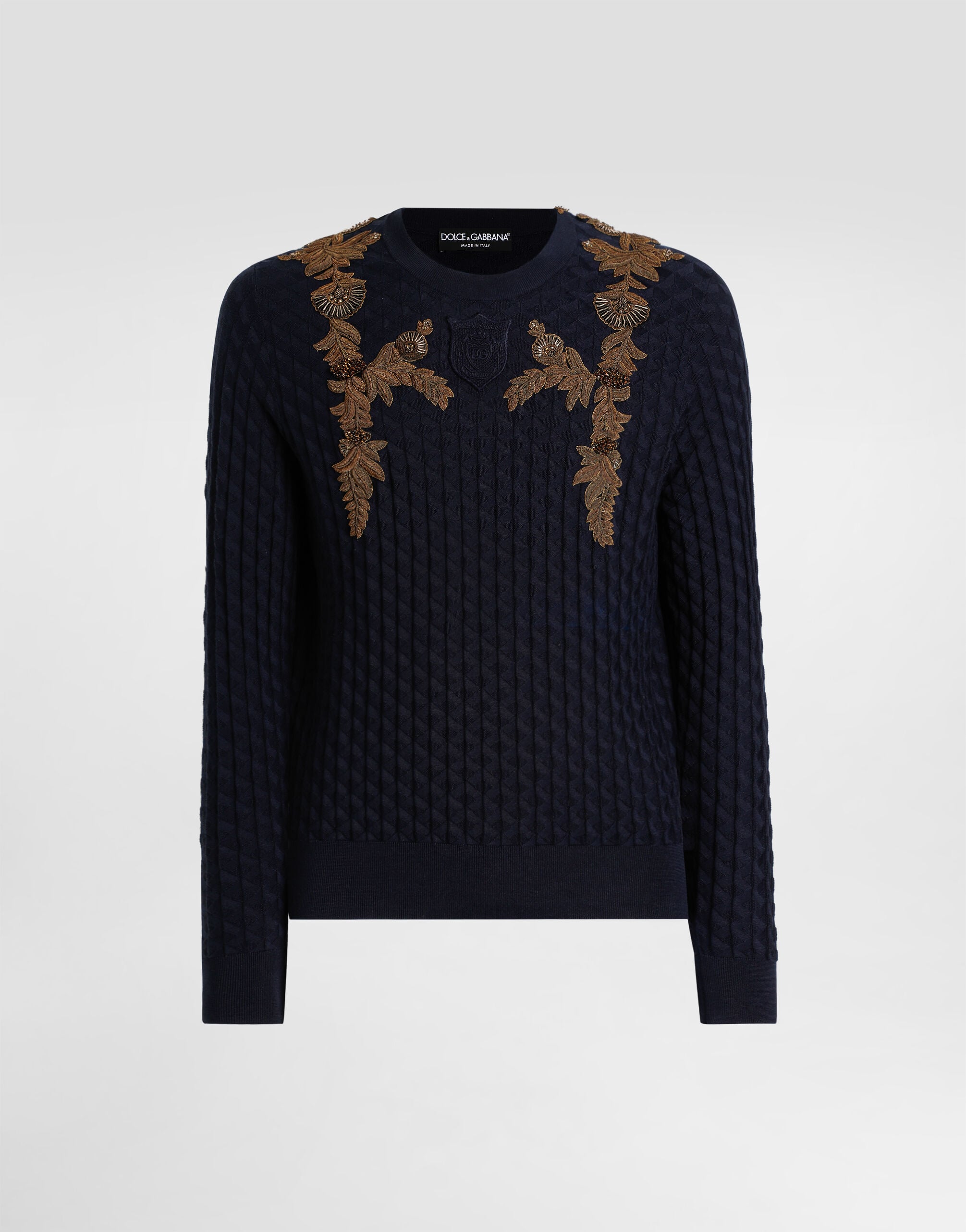 Micro-dot stitch silk pullover in Blue for Men | Dolce&Gabbana®