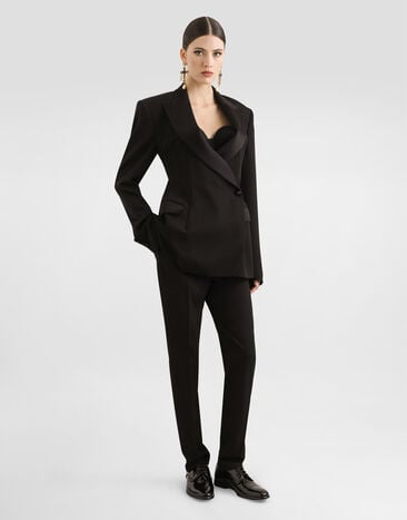 Dolce & Gabbana Double-breasted wool gabardine tuxedo jacket Black F297FTFU21E