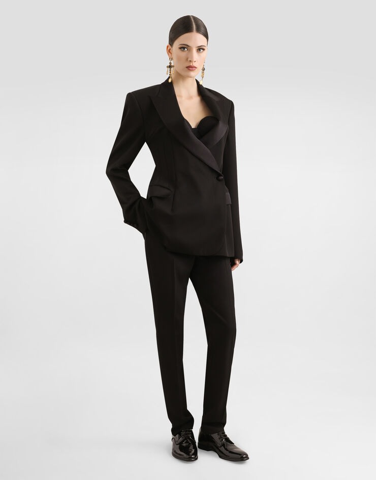 Dolce & Gabbana Double-breasted wool gabardine tuxedo jacket Black F297FTFU21E